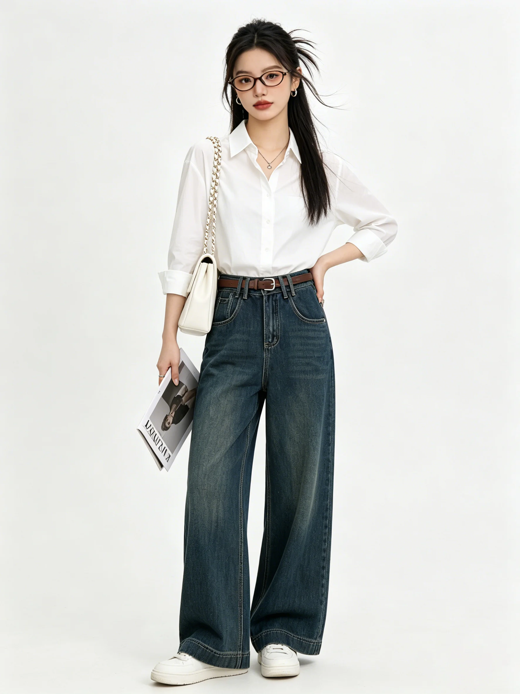 Deep Blue Distressed Loose Wide Leg Jeans Korean Style High Waist Drapey Slimming Pants Versatile Women's Denim Trousers
Deep Blue Distressed Loose Wide Leg Jeans Korean Style High Waist Drapey Slimming Pants Versatile Women's Denim Trousers