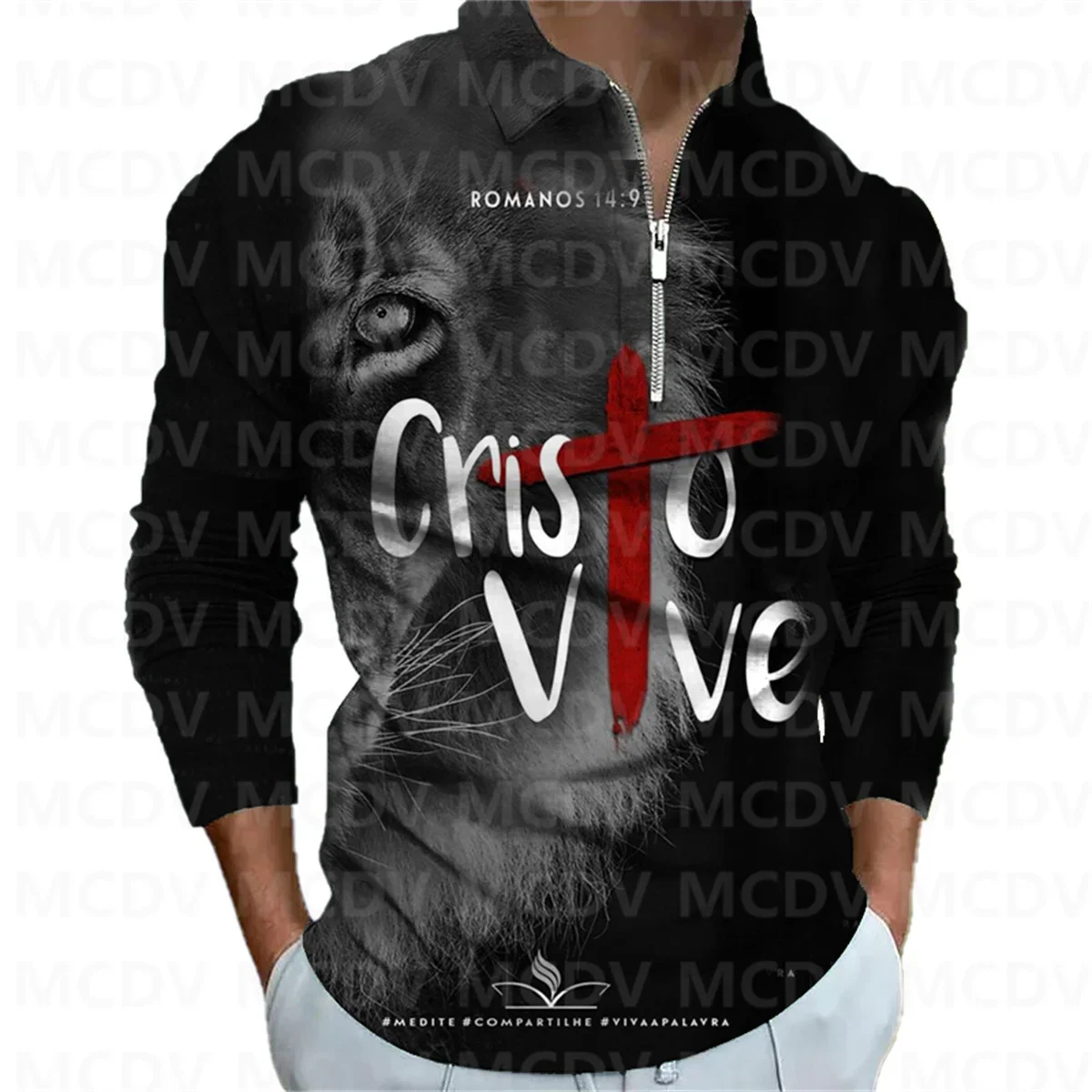 Men's Long Sleeve Zipper Polo Shirt Jesus Lion 3D Printed Polo Long Sleeve T Shirt Casual Tops
Men's Long Sleeve Zipper Polo Shirt Jesus Lion 3D Printed Polo Long Sleeve T Shirt Casual Tops