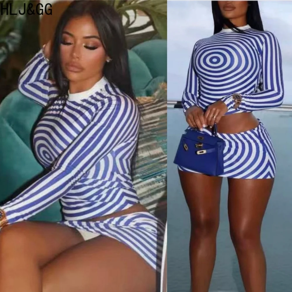HLJ&GG Blue Trend Stripe Print Mini Skirts Two Piece Sets Women O Neck Long Sleeve Crop Top And Skirts Outfit Fashion Streetwear
HLJ&GG Blue Trend Stripe Print Mini Skirts Two Piece Sets Women O Neck Long Sleeve Crop Top And Skirts Outfit Fashion Streetwear
