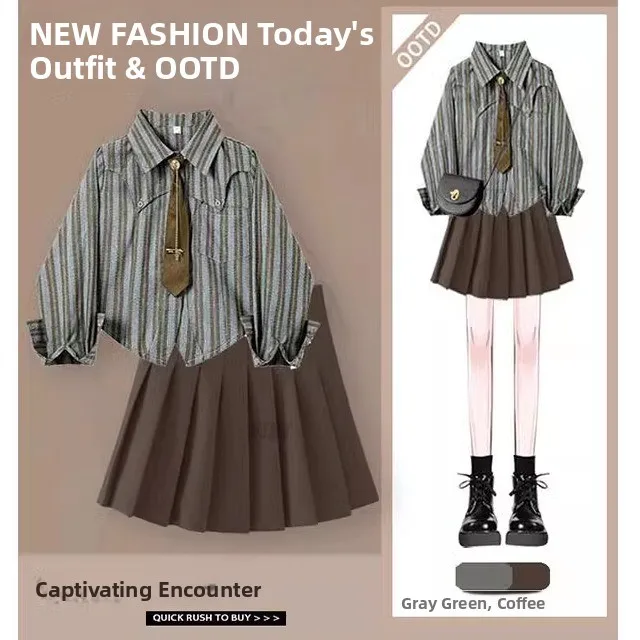 College Style Stripe Shirt And Pleated Skirt Set Slimming Vintage Two Piece Ensemble Polyester Fiber Short H-Shape Silhouette
College Style Stripe Shirt And Pleated Skirt Set Slimming Vintage Two Piece Ensemble Polyester Fiber Short H-Shape Silhouette