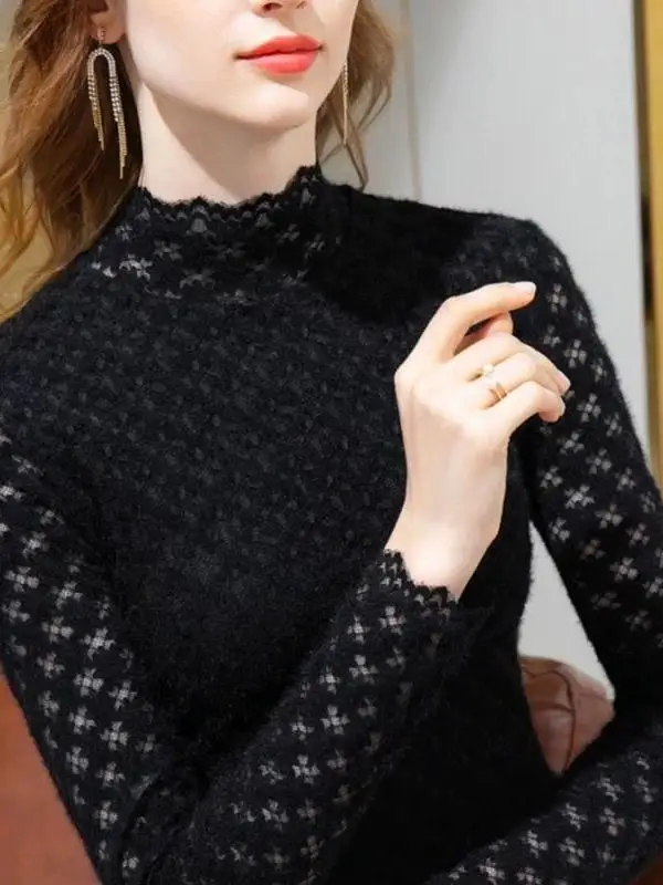 Женская теплая кофта с длинным рукавом, кружевной отделкой и высоким воротником, облегающая, модная, для осени и зимы
Женская теплая кофта с длинным рукавом, кружевной отделкой и высоким воротником, облегающая, модная, для осени и зимы