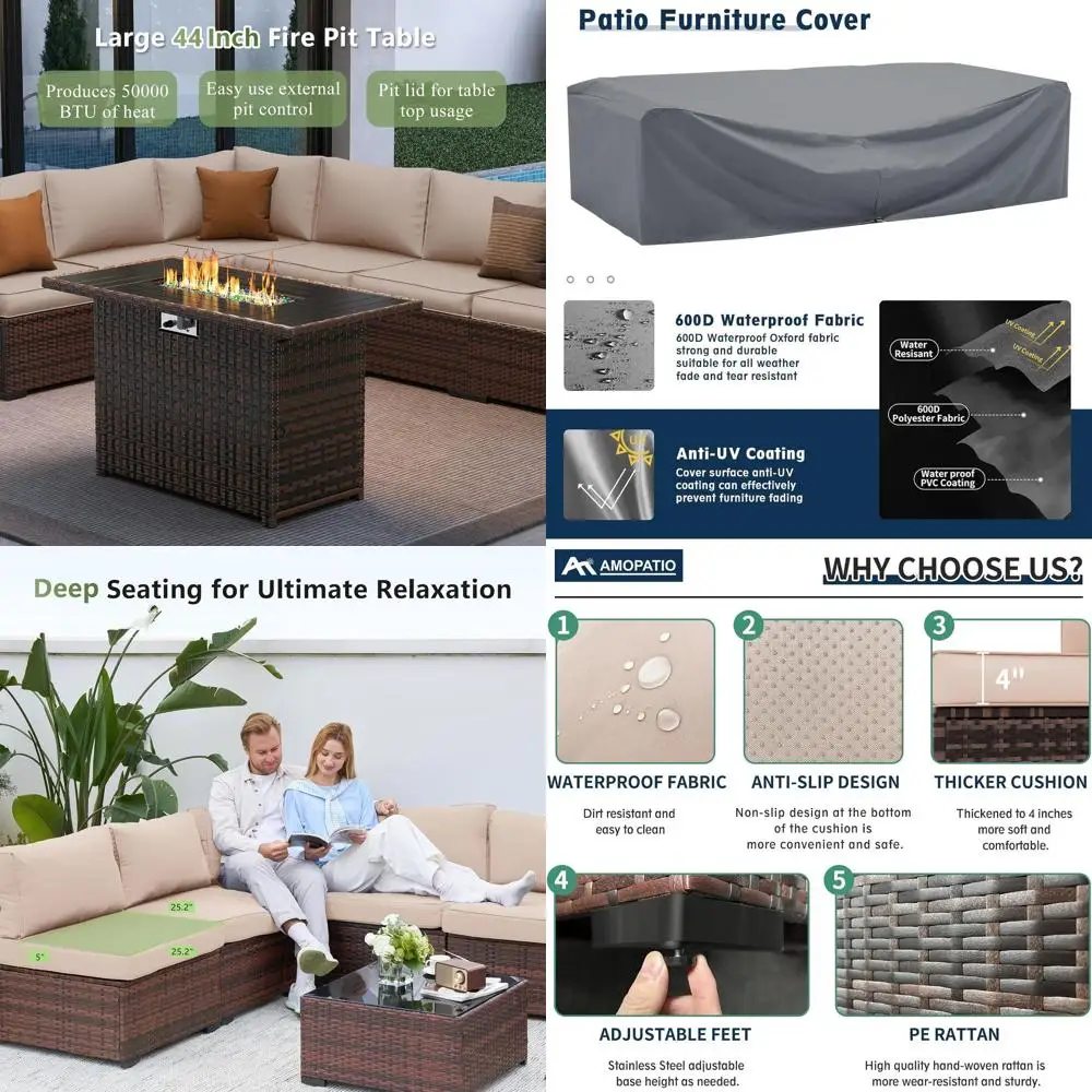 8 Pieces Patio urniture Set with ire Pit Table, Outdoor Sectional Contion Soa with Waterproo Cover, All-Weather Wicker or Garden
8 Pieces Patio urniture Set with ire Pit Table, Outdoor Sectional Contion Soa with Waterproo Cover, All-Weather Wicker or Garden
