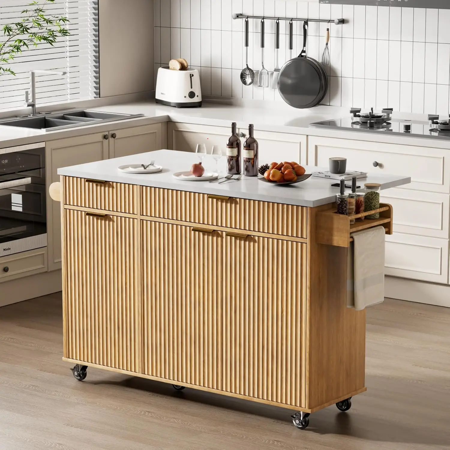 60" Kitchen Island with Power Outlet & Drop Leaf, Kitchen Rolling Island with Spice Rack & Towel Rack, Knife Holder, Kitchen Isl
60" Kitchen Island with Power Outlet & Drop Leaf, Kitchen Rolling Island with Spice Rack & Towel Rack, Knife Holder, Kitchen Isl