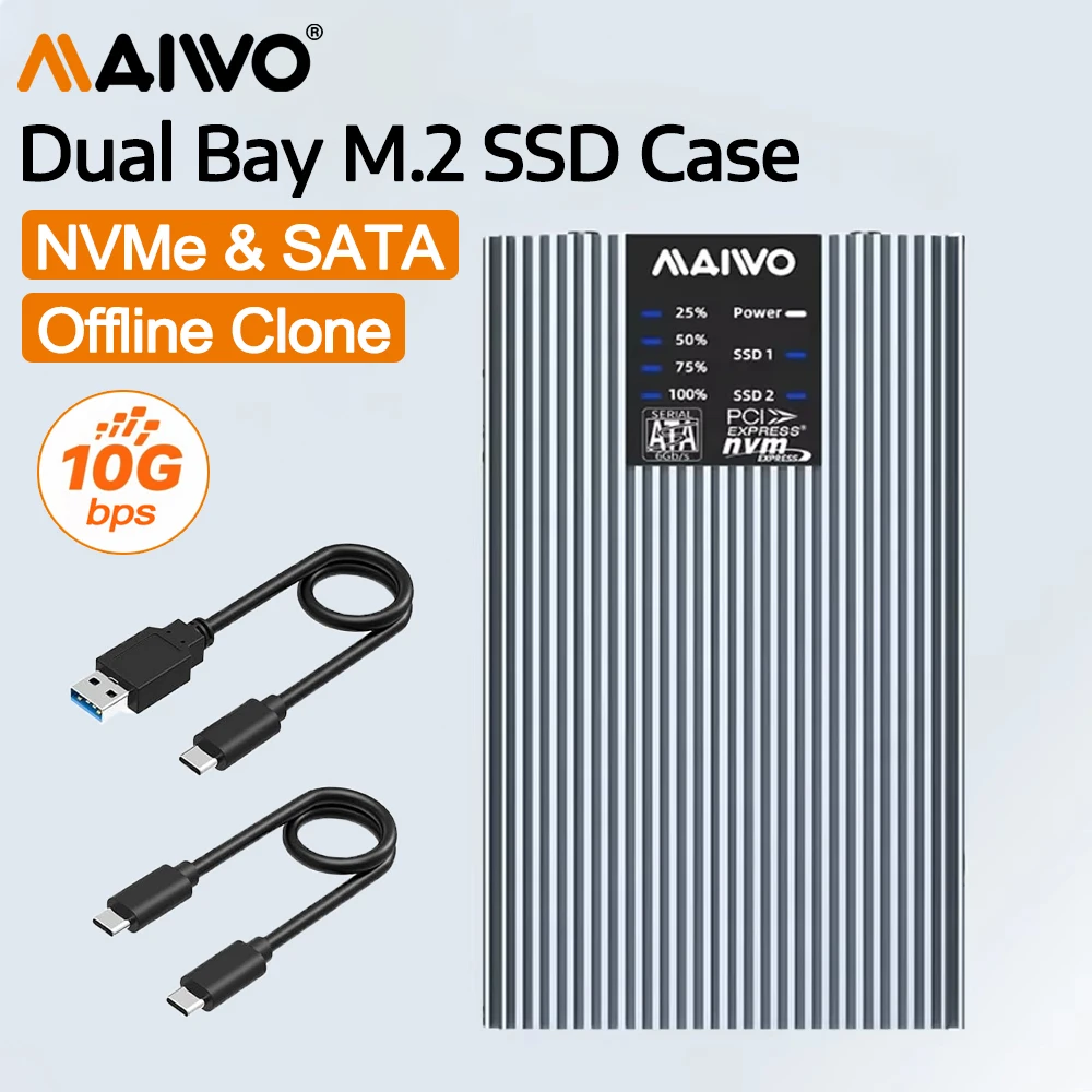 MAIWO 2 Bay M.2 SATA NVMe SSD Enclosure Case 10Gbps AHCI Protocol Adapter USB 3.2 Gen2 Type-c Port Reader Support Offline Clone
MAIWO 2 Bay M.2 SATA NVMe SSD Enclosure Case 10Gbps AHCI Protocol Adapter USB 3.2 Gen2 Type-c Port Reader Support Offline Clone