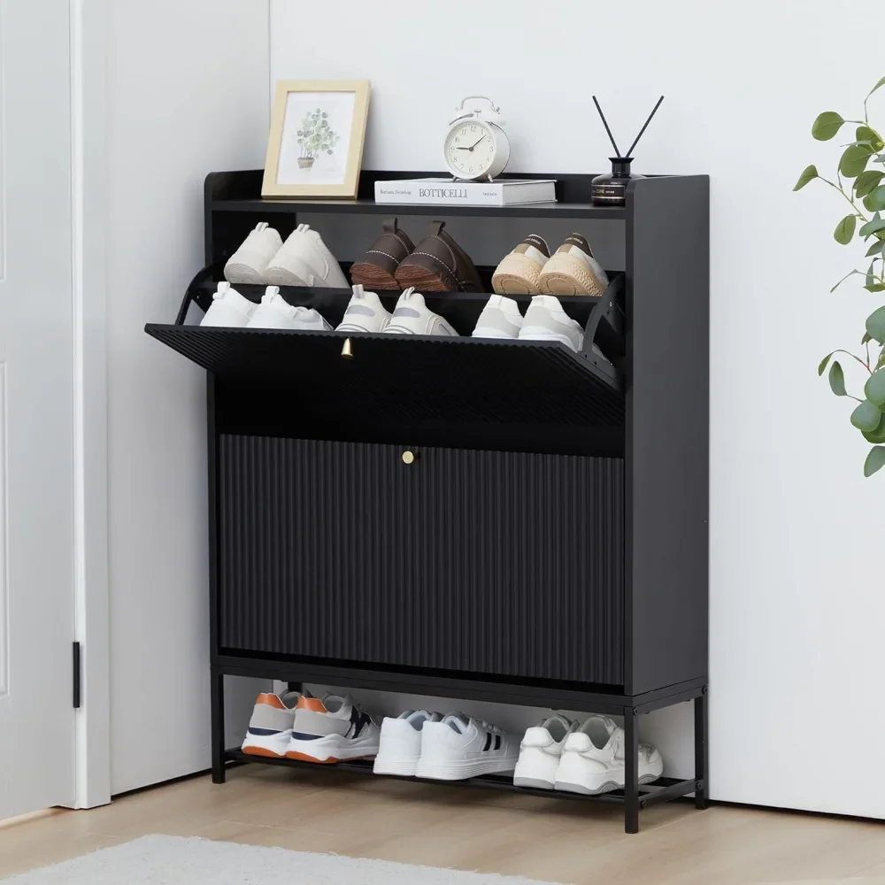 Fluted Shoe Cabinet with 2 Flip Drawers, Modern Slim Shoe Storage Organizer, Narrow Entryway Shoe Rack
Fluted Shoe Cabinet with 2 Flip Drawers, Modern Slim Shoe Storage Organizer, Narrow Entryway Shoe Rack