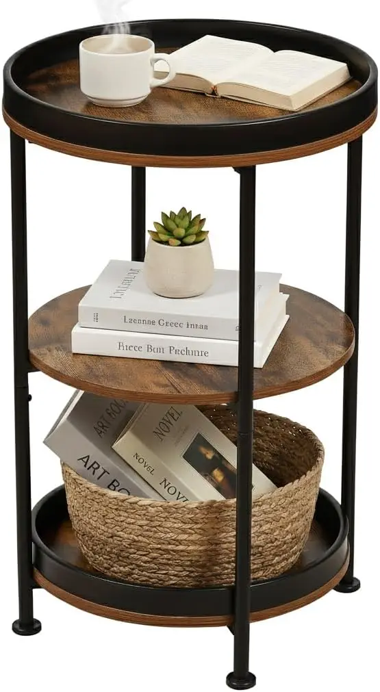 Round Side Table with 3 Storage Shelves, Industrial Rustic Brown End Table for Living Room, Bedroom
Round Side Table with 3 Storage Shelves, Industrial Rustic Brown End Table for Living Room, Bedroom
