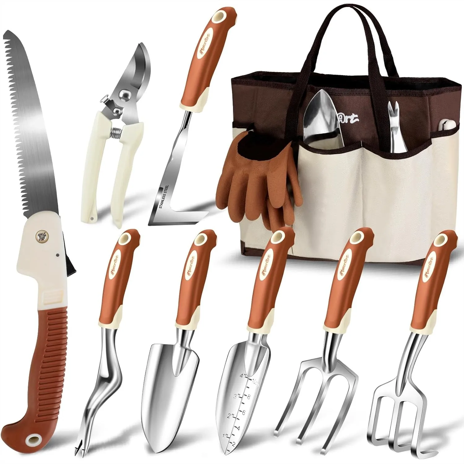 10 Pcs Heavy Duty Garden Tool Set with Non Slip Ergonomic Handle, Storage Tote Bag and Gloves for Women Men
10 Pcs Heavy Duty Garden Tool Set with Non Slip Ergonomic Handle, Storage Tote Bag and Gloves for Women Men
