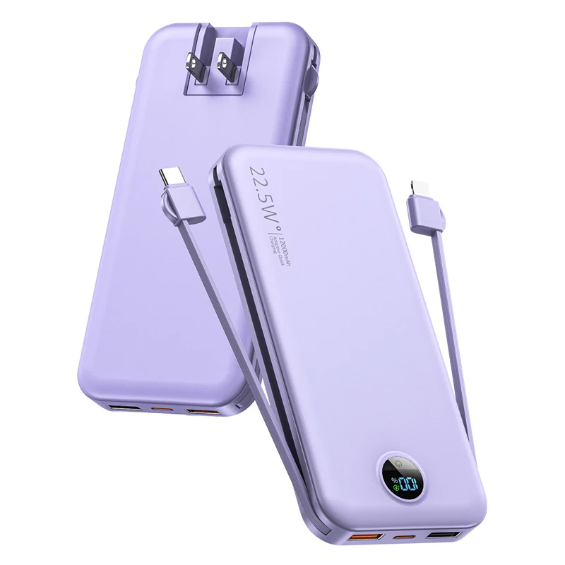 Портативное зарядное устройство (Power Bank) 12000 мАч со складной вилкой переменного тока, встроенным кабелем, быстрой зарядкой 22.5 Вт, для путешествий
Портативное зарядное устройство (Power Bank) 12000 мАч со складной вилкой переменного тока, встроенным кабелем, быстрой зарядкой 22.5 Вт, для путешествий