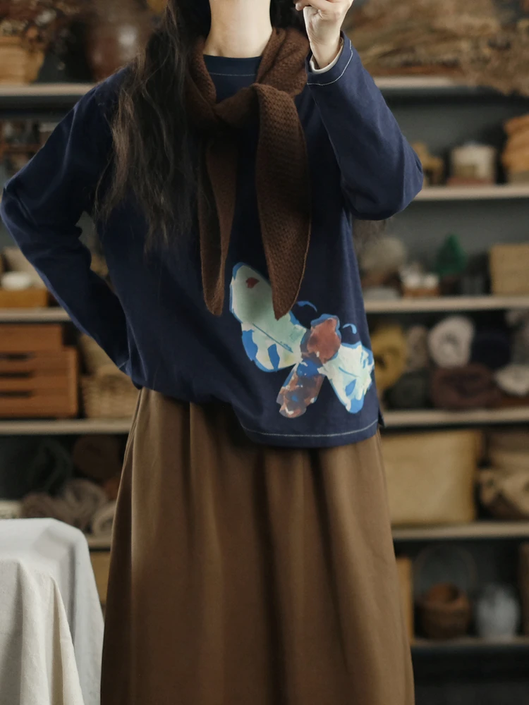 Long Sve Print T-irt Color Blo Bamboo Cotton Casual Women's Top Artistic Sle Commute Faion round Ne
Long Sve Print T-irt Color Blo Bamboo Cotton Casual Women's Top Artistic Sle Commute Faion round Ne