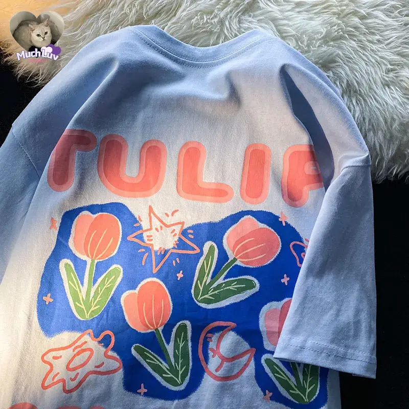 Pink Tulip Letter Printed T-shirt for Men and Women Summer Fashion Trend Casual Comfy Pure Cotton Couple Short Sleeve Top Ins
Pink Tulip Letter Printed T-shirt for Men and Women Summer Fashion Trend Casual Comfy Pure Cotton Couple Short Sleeve Top Ins