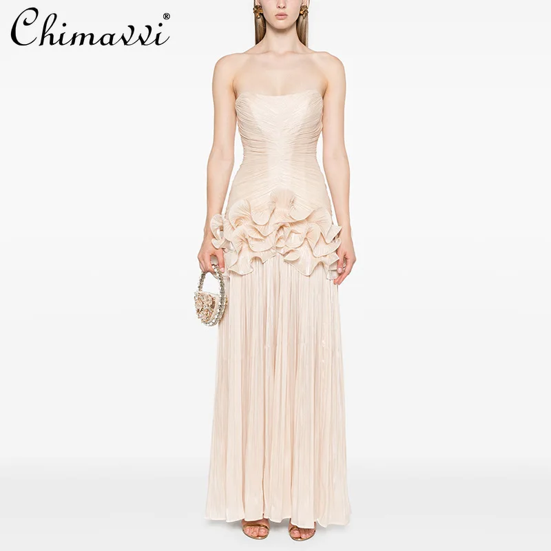 French Elegant Temperament Socialite Strapless Evening Dresses Summer Patchwork Ruffles High Waist Slim A-line Long Dress Women
French Elegant Temperament Socialite Strapless Evening Dresses Summer Patchwork Ruffles High Waist Slim A-line Long Dress Women