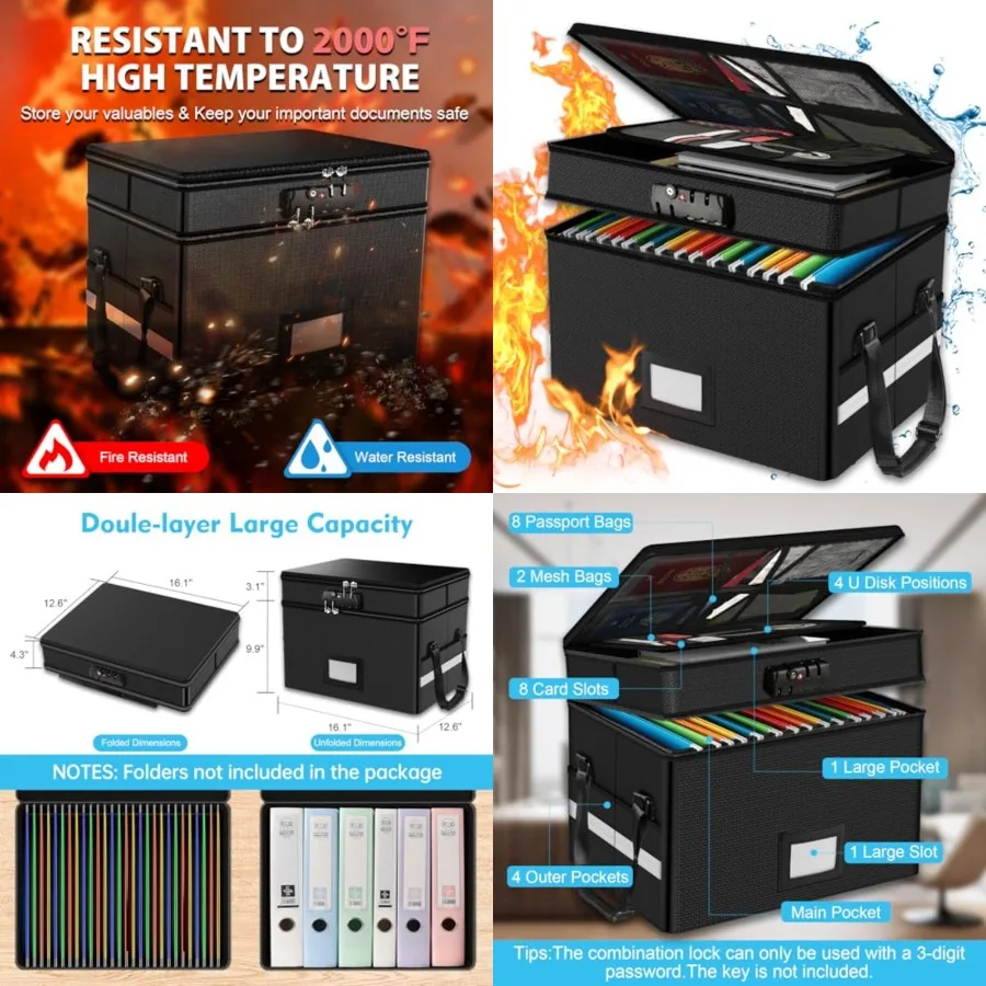 Fireproof Document Box with Lock, 2 Layer Fire Proof File Box for Documents with Handle, Portable Home Office Fire Safe Documen
Fireproof Document Box with Lock, 2 Layer Fire Proof File Box for Documents with Handle, Portable Home Office Fire Safe Documen