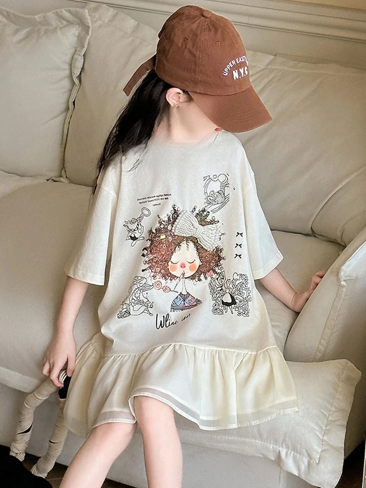 Girls' dress summer new foreign style children's fashionable T-shirt skirt girls' older children's long short-sleeved skirt
Girls' dress summer new foreign style children's fashionable T-shirt skirt girls' older children's long short-sleeved skirt