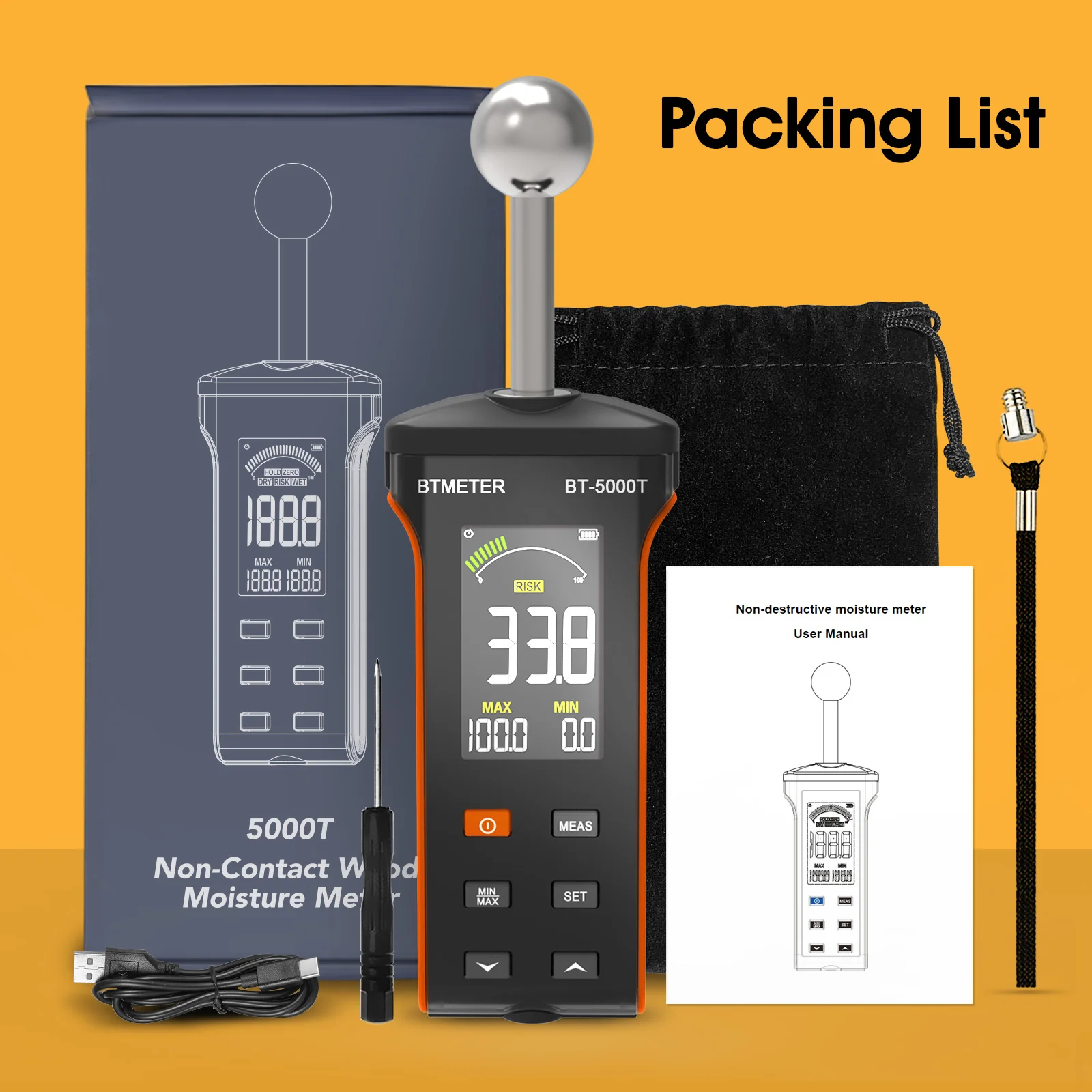 Digital Moisture Meter for Wood and Building Materials Color Screen Inductive Wall Dampness Tester for Concrete Plaster Masonry
Digital Moisture Meter for Wood and Building Materials Color Screen Inductive Wall Dampness Tester for Concrete Plaster Masonry