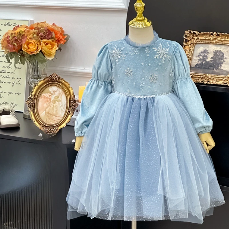 Baby Girls Blue Princess Dress Children 2024 New Autumn Winter Fashion Simple Casual Warm Princess Dress European Fashion Style
Baby Girls Blue Princess Dress Children 2024 New Autumn Winter Fashion Simple Casual Warm Princess Dress European Fashion Style