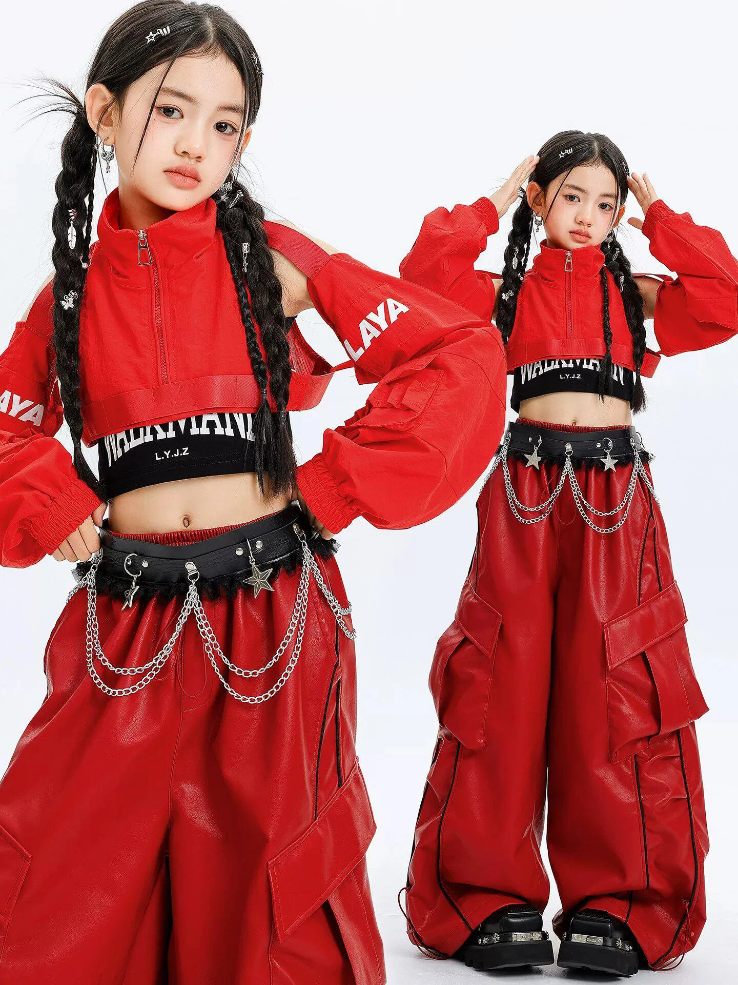Костюм для джазовых танцев K-pop 2026: Красный укороченный топ и широкие кожаные брюки для девочек, одежда для выступлений в стиле хип-хоп, модный сценический костюм для детей
Костюм для джазовых танцев K-pop 2026: Красный укороченный топ и широкие кожаные брюки для девочек, одежда для выступлений в стиле хип-хоп, модный сценический костюм для детей