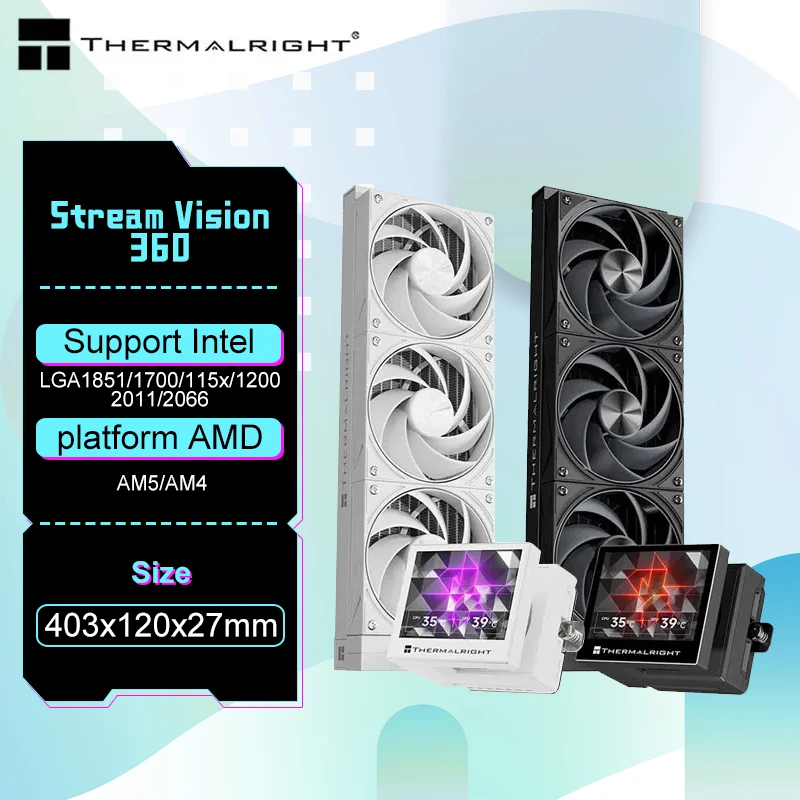 Thermalright Stream Vision 360 Встроенный радиатор водяного охлаждения, магнитный/3,5-дюймовый ЖК-экран/LGA1851/1700/115x/1200/AM5/AM4
Thermalright Stream Vision 360 Встроенный радиатор водяного охлаждения, магнитный/3,5-дюймовый ЖК-экран/LGA1851/1700/115x/1200/AM5/AM4