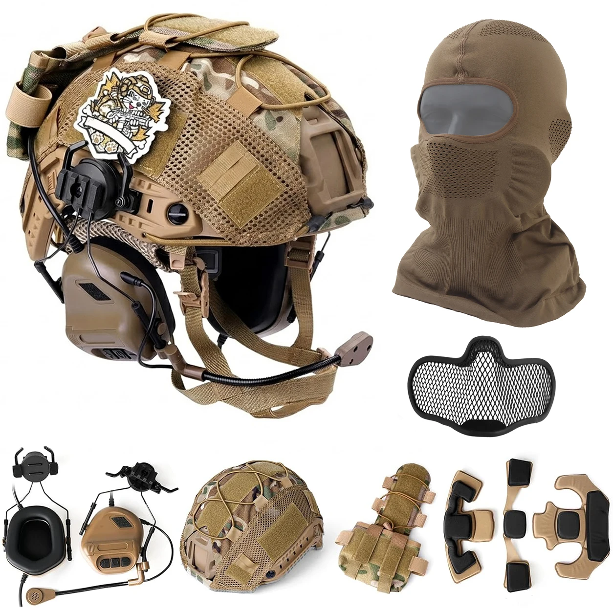 Tactical Helmet Set with Airsoft Mask Protective Steel Mesh Face Shield and Communication Headset
Tactical Helmet Set with Airsoft Mask Protective Steel Mesh Face Shield and Communication Headset