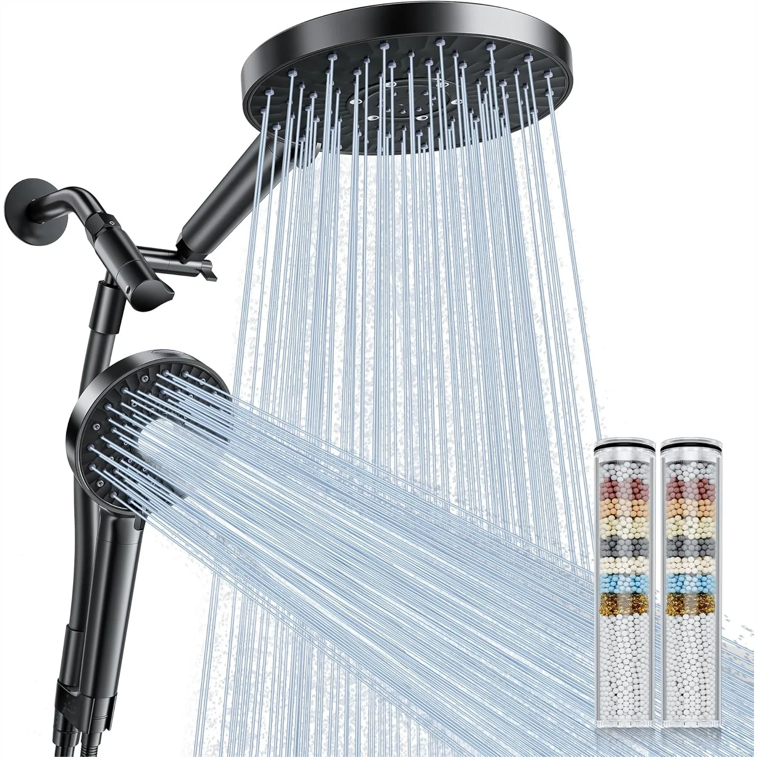 Rainfall Shower Head Filtered Handheld Combo with High Pressure 10 Spray Modes, Stainless Steel Hose, Water Softener Beads for
Rainfall Shower Head Filtered Handheld Combo with High Pressure 10 Spray Modes, Stainless Steel Hose, Water Softener Beads for