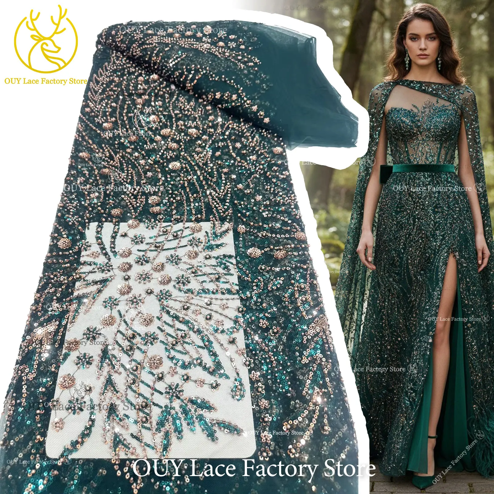 African Lace Fabric 5 Yards High Quality Nigerian Beaded Sequins Lace Fabric French Tulle Lace For Sewing Wedding Party Dress
African Lace Fabric 5 Yards High Quality Nigerian Beaded Sequins Lace Fabric French Tulle Lace For Sewing Wedding Party Dress