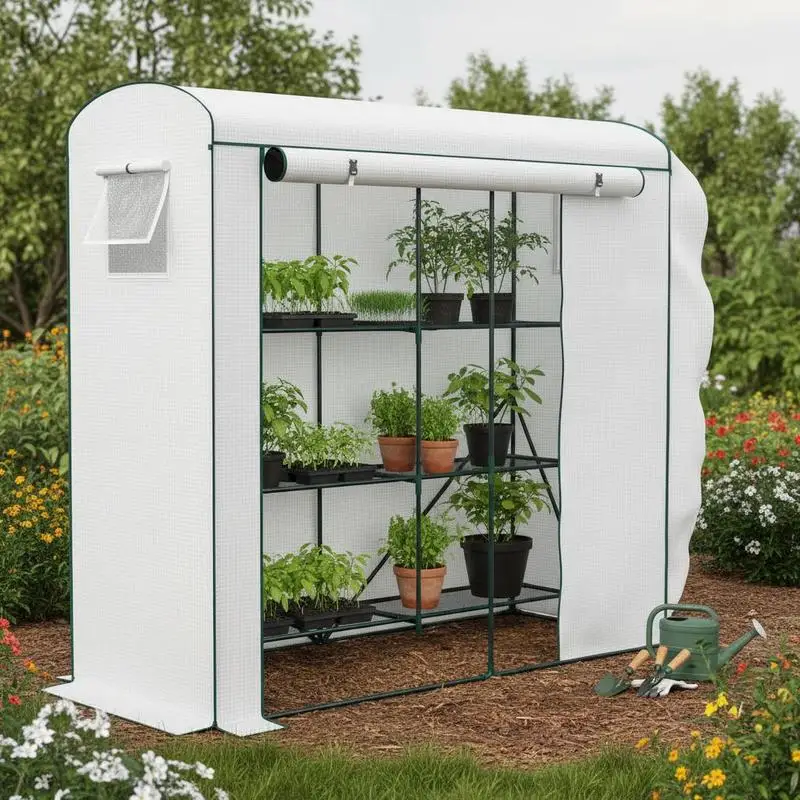 Mini Greenhouse, Portable Greenhouse with Roll-Up Door and 2 Mesh Windows, PE Cover, 78.7" x 29.5" x 74", White
Mini Greenhouse, Portable Greenhouse with Roll-Up Door and 2 Mesh Windows, PE Cover, 78.7" x 29.5" x 74", White