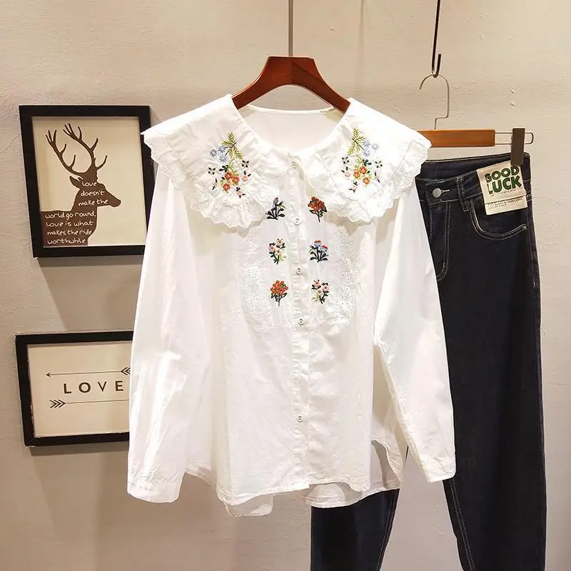 Japan Style Mori Girl Peter Pan Collar Flower Embroidery Cotton Long Sleeve Loose Shirt Women
Japan Style Mori Girl Peter Pan Collar Flower Embroidery Cotton Long Sleeve Loose Shirt Women
