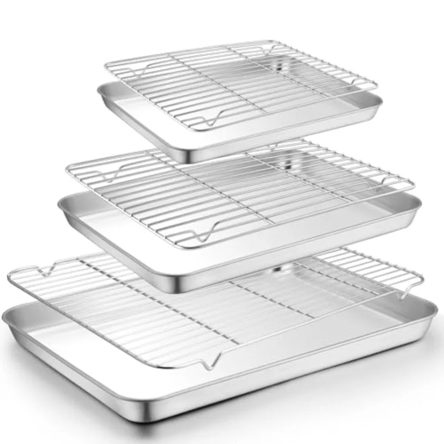 Baking Sheet with Rack Set 3 Pans + 3 Racks,19.6/16/12.5 Inch Stainless Steel Cookie Sheets Baking Pans Trays and Cooling Racks
Baking Sheet with Rack Set 3 Pans + 3 Racks,19.6/16/12.5 Inch Stainless Steel Cookie Sheets Baking Pans Trays and Cooling Racks