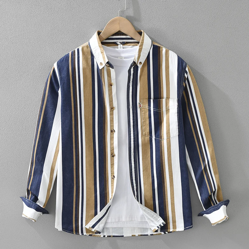 Casual Striped Shirt for Men Oversize Loose Clothing 2025 Spring New Fashion Outdoors Designer Clothes
Casual Striped Shirt for Men Oversize Loose Clothing 2025 Spring New Fashion Outdoors Designer Clothes