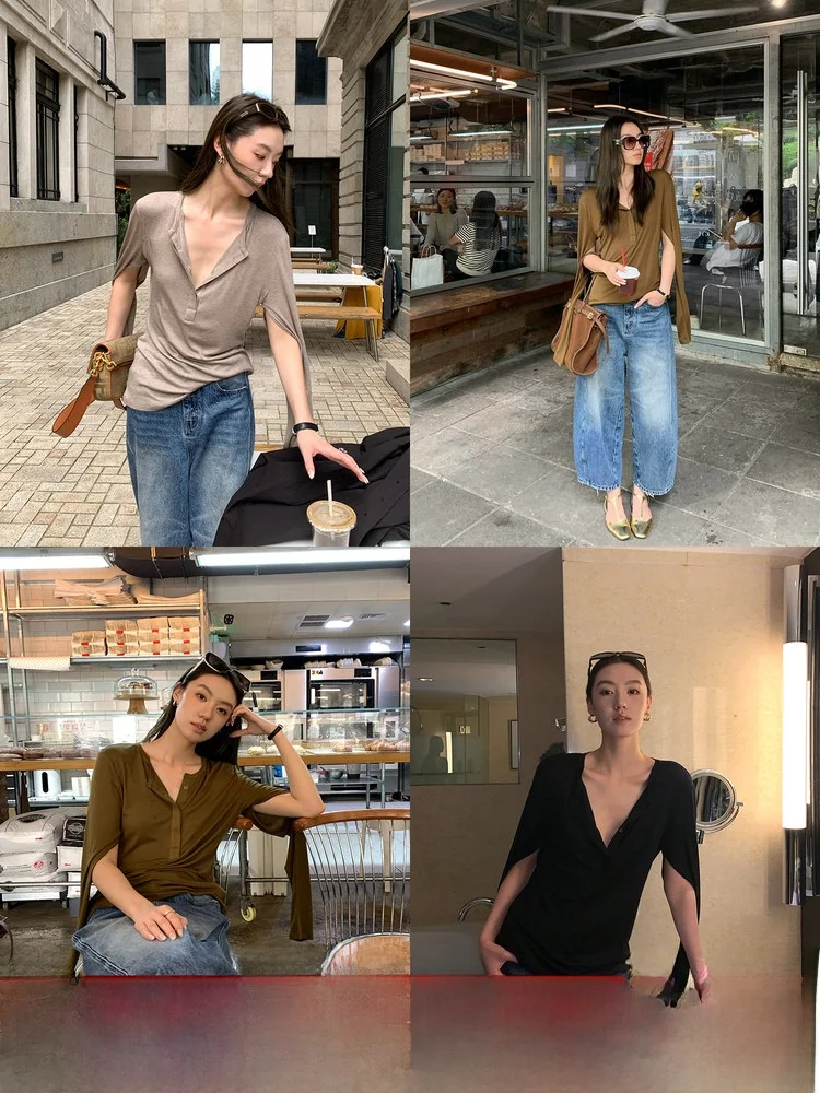 Официальная женская футболка Gakee Pure Color с V-образным вырезом, новинка ранней осени, простой повседневный свободный вязаный топ Ci Walk Soft
Официальная женская футболка Gakee Pure Color с V-образным вырезом, новинка ранней осени, простой повседневный свободный вязаный топ Ci Walk Soft