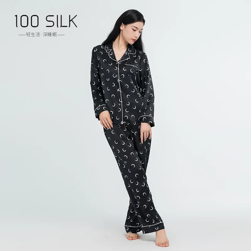 Pure Silk Women's Two-Piece Pajamas Spring Autumn Long-Sleeved Trousers Cardigan Homewear Set Mulberry Silk Ladies Pajama Sets
Pure Silk Women's Two-Piece Pajamas Spring Autumn Long-Sleeved Trousers Cardigan Homewear Set Mulberry Silk Ladies Pajama Sets