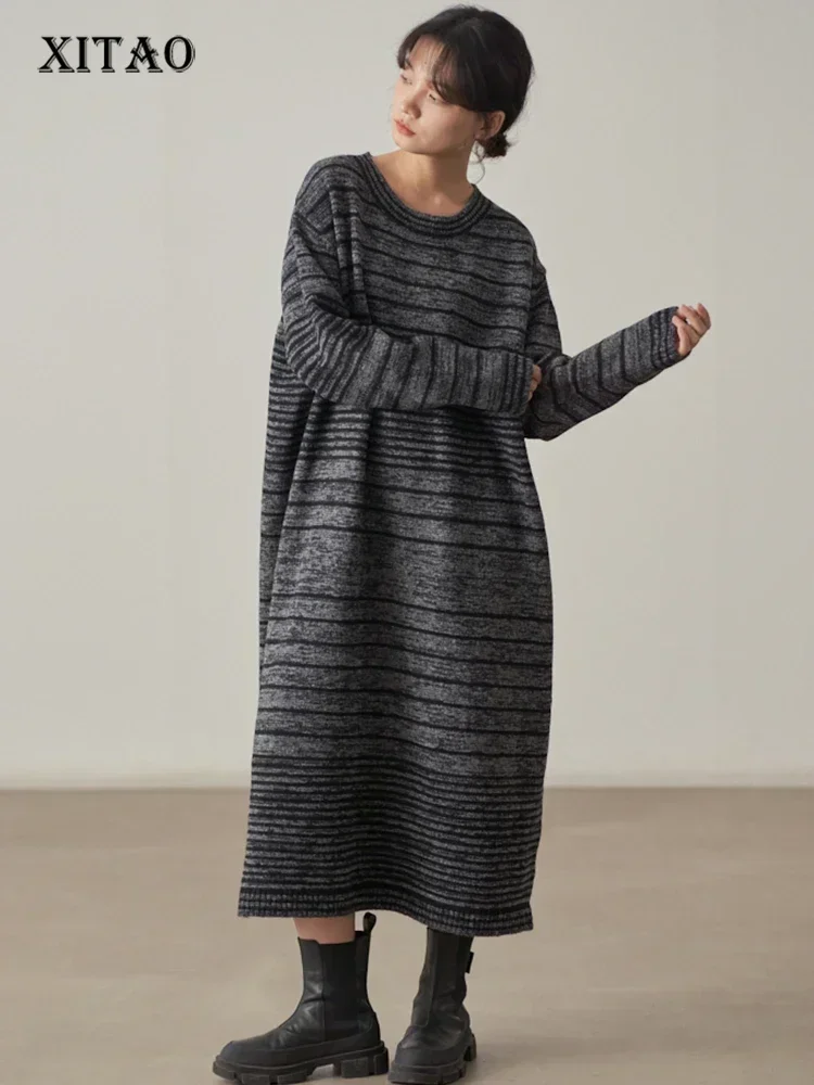 XITAO Striped Knitting O-neck Dress Full Sleeve Loose Casual Pullover Contrast Color Spring Women New All-match Dress DMJ3280
XITAO Striped Knitting O-neck Dress Full Sleeve Loose Casual Pullover Contrast Color Spring Women New All-match Dress DMJ3280