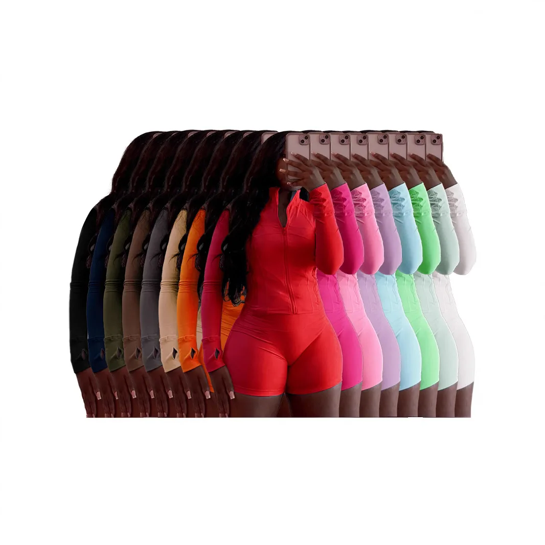 2025 Spring and Summer New European and American Sports Casual Sexy Tight Long-sleeved Shorts Two-piece Set
2025 Spring and Summer New European and American Sports Casual Sexy Tight Long-sleeved Shorts Two-piece Set