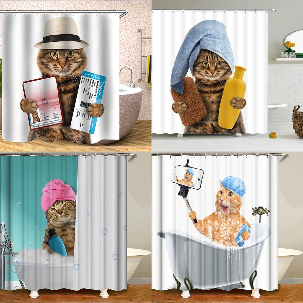 Cartoon Funny Cat Bathing Print Shower Curtain, Waterproof Partition Curtain With Hooks Bathroom Decoration Curtain
Cartoon Funny Cat Bathing Print Shower Curtain, Waterproof Partition Curtain With Hooks Bathroom Decoration Curtain