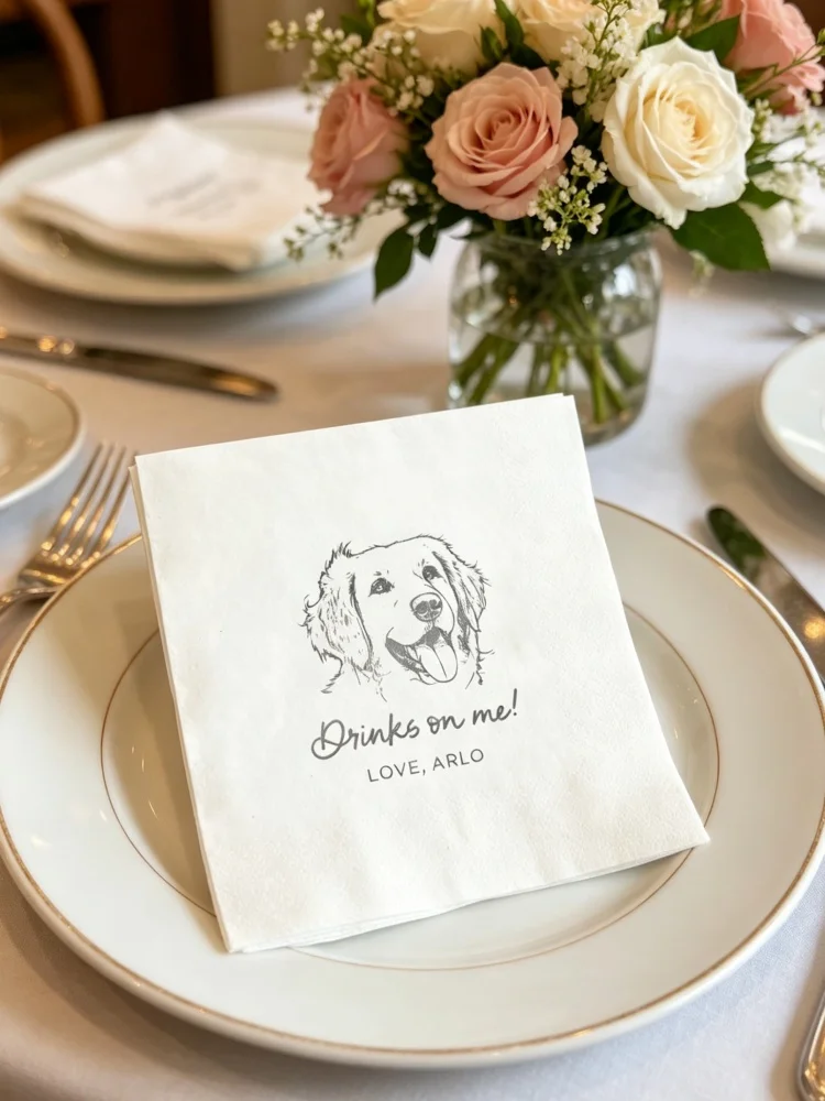 Custom Pet Portrait Gold Foil Cocktail Paper Napkins Disposable Beverage Luncheon Napkins With Drinks On Me For Dog
Custom Pet Portrait Gold Foil Cocktail Paper Napkins Disposable Beverage Luncheon Napkins With Drinks On Me For Dog
