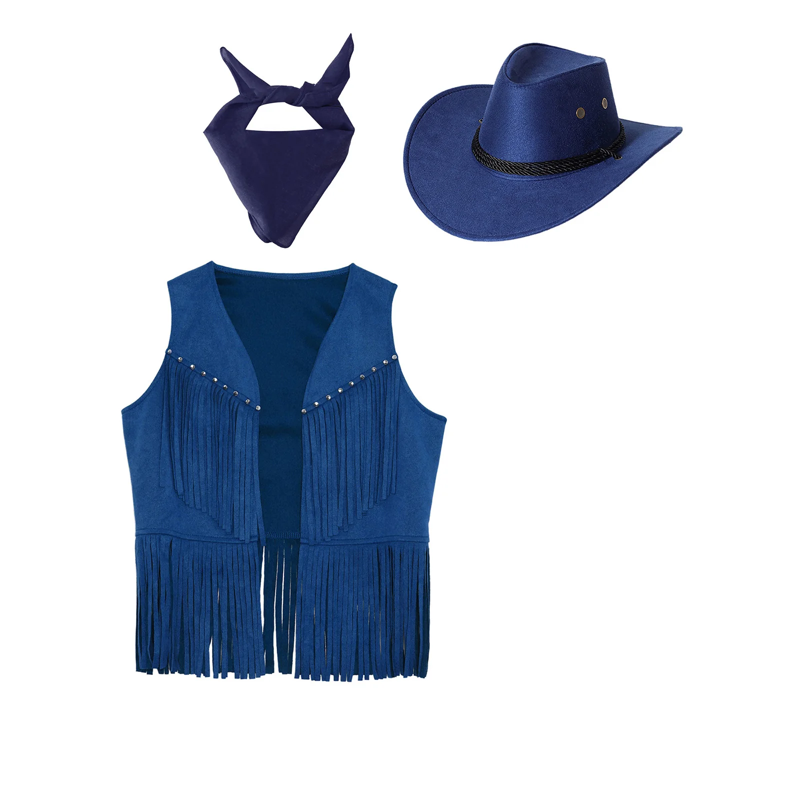 Childrens Unisex Cowboy Cowgirl Role Play Costume 3Pc Fringed Hem Vest Open Waistcoat with Felt Hat Square Scarf for Cosplay
Childrens Unisex Cowboy Cowgirl Role Play Costume 3Pc Fringed Hem Vest Open Waistcoat with Felt Hat Square Scarf for Cosplay