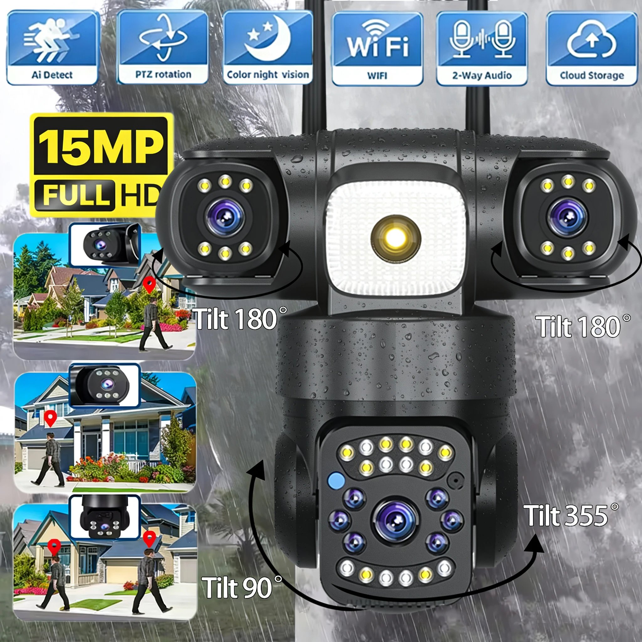 V380 Pro WiFi IP Camera Outdoor 15MP 8K Triple Lenses Triple Screens Security Video Monitor Night Vision Waterproof CCTV Cameras
V380 Pro WiFi IP Camera Outdoor 15MP 8K Triple Lenses Triple Screens Security Video Monitor Night Vision Waterproof CCTV Cameras