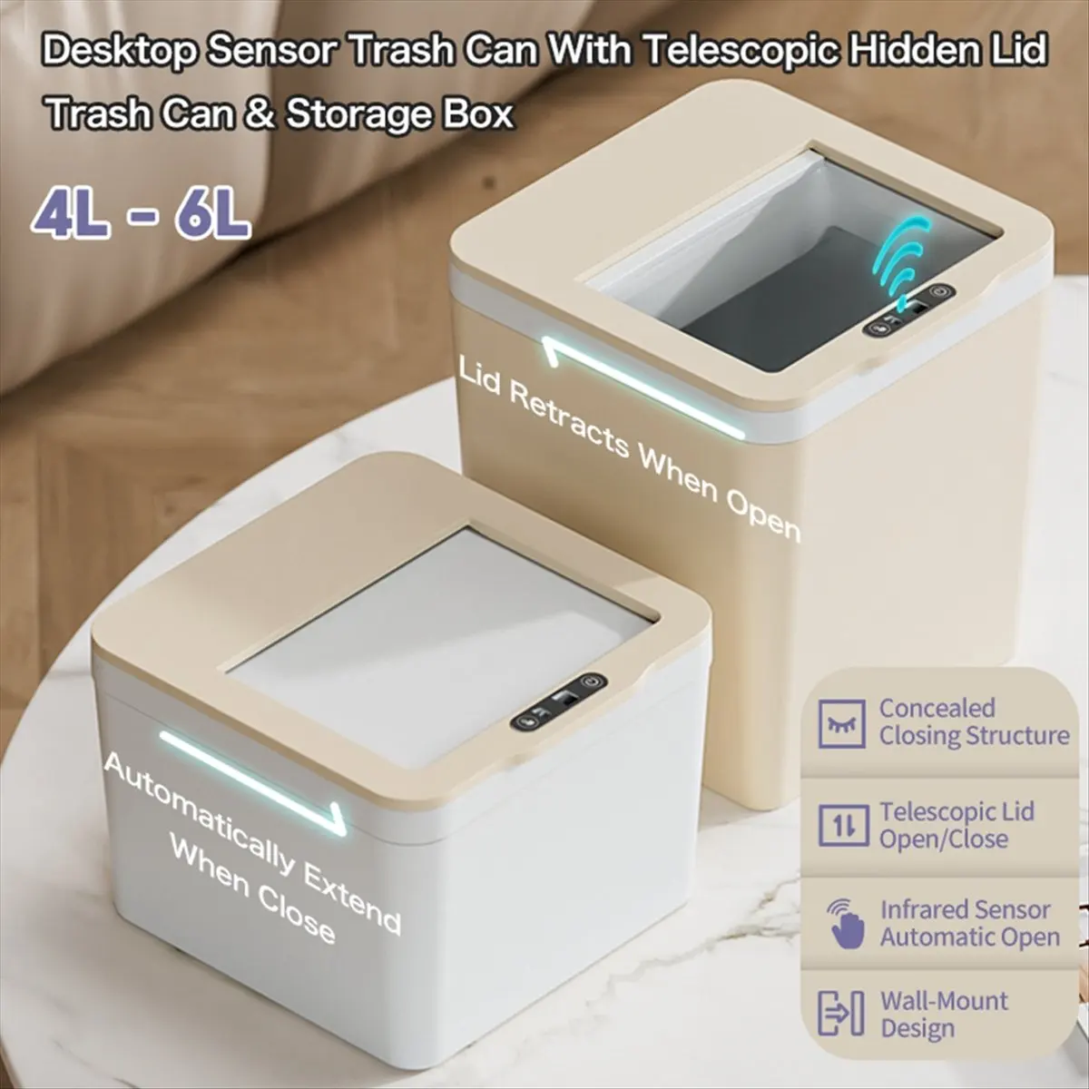 4L Rechargeable Trash Can W/Hidden Pull Lid Auto Close for Desk/Car Mount, Office/Toilet Anti-Odor
4L Rechargeable Trash Can W/Hidden Pull Lid Auto Close for Desk/Car Mount, Office/Toilet Anti-Odor