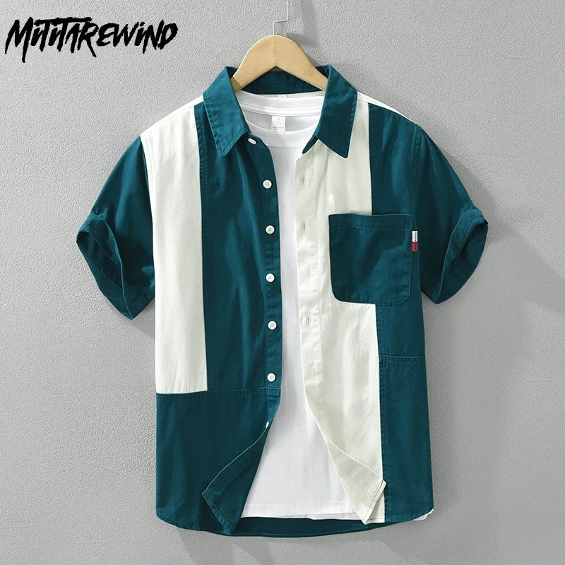 High Street Stitching Shirts Male Summer New Short Sleeve Shirt Pocket Pure Cotton Tops Youth Streetwear Korean Fashion Clothing
High Street Stitching Shirts Male Summer New Short Sleeve Shirt Pocket Pure Cotton Tops Youth Streetwear Korean Fashion Clothing