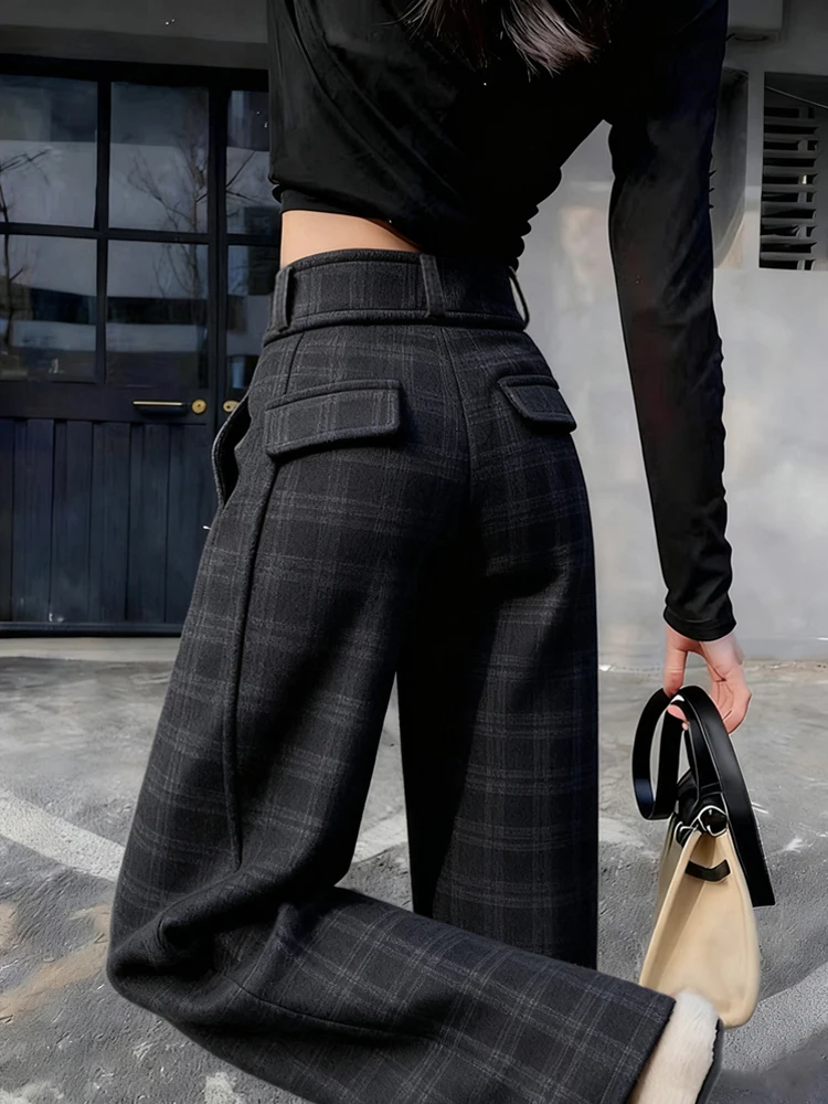 Black Plaid High Waist Thickened Fleece Casual Pants Draped Lazy Style Wide Leg Pants Autumn Winter New Arrival Slimming Effect
Black Plaid High Waist Thickened Fleece Casual Pants Draped Lazy Style Wide Leg Pants Autumn Winter New Arrival Slimming Effect