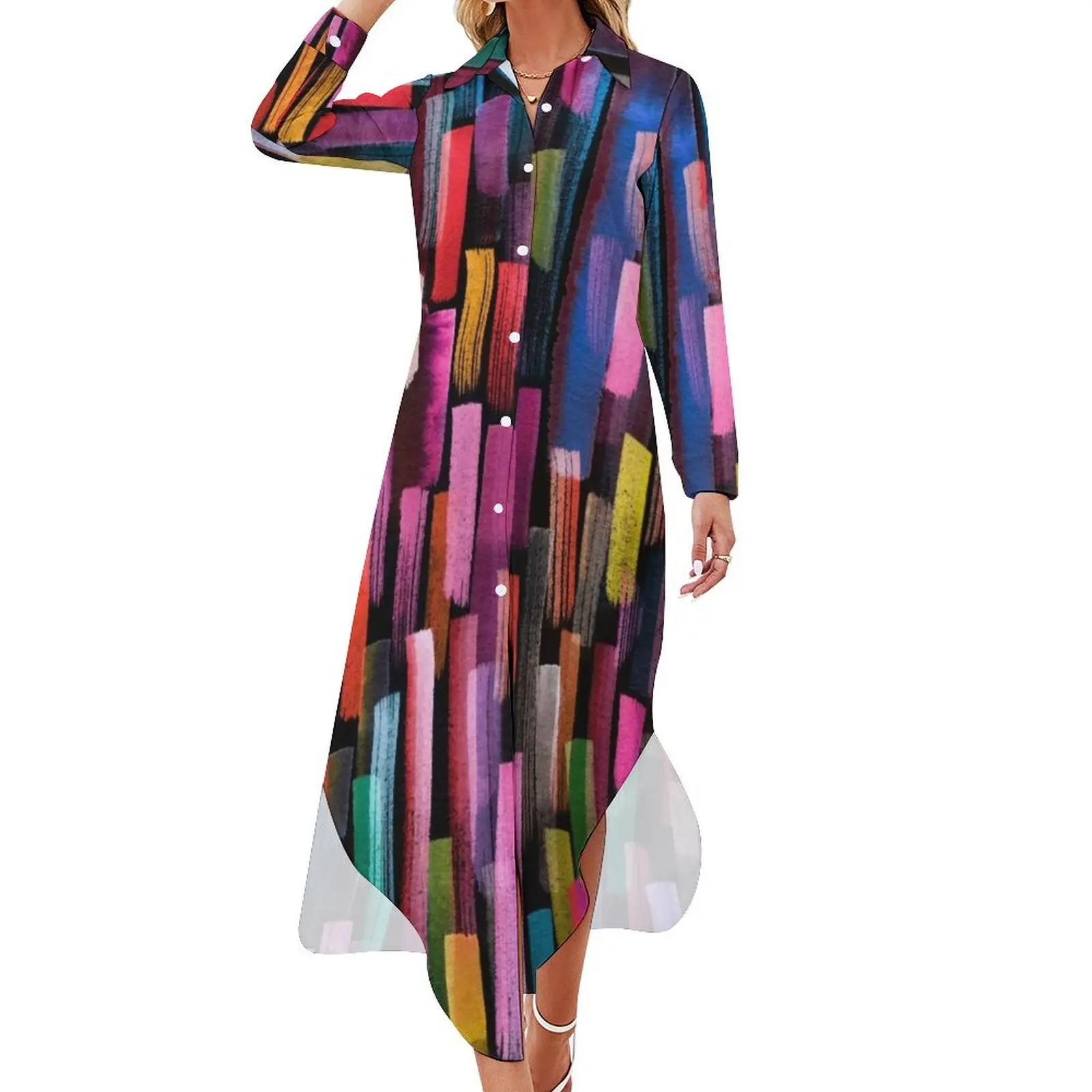 Multicolored watercolor stripes pattern Long Sleeved Shirt Dress elegant women's dresses for wedding dresses summer dress summer
Multicolored watercolor stripes pattern Long Sleeved Shirt Dress elegant women's dresses for wedding dresses summer dress summer