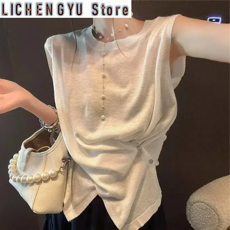 Korean Mature Style Short-sleeved Round Neck Knitted Short-sleeved Top Irregular Short Vest Women
Korean Mature Style Short-sleeved Round Neck Knitted Short-sleeved Top Irregular Short Vest Women