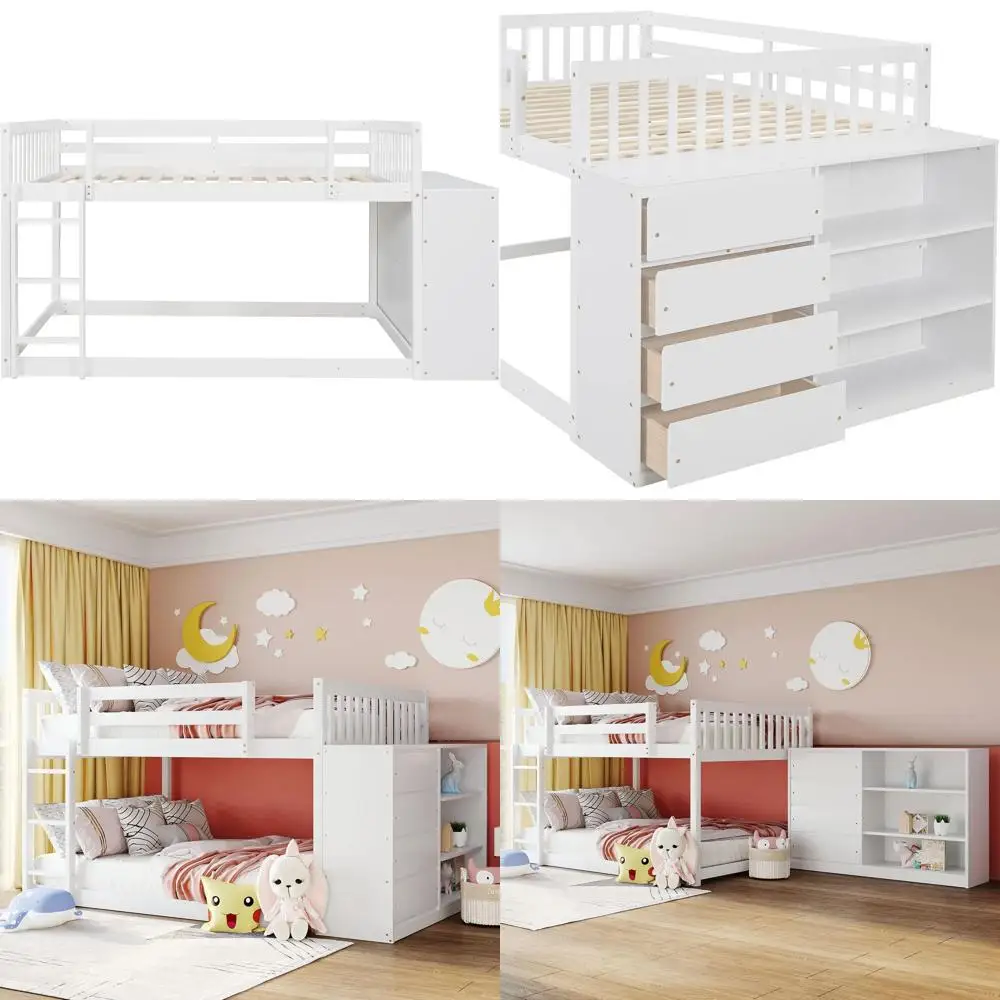 Double Decker Bunk Beds with Storage, Wooden Floor, 4 Drawers & 3 Shelves, Adjustable Cabinet, Suitable for Kids, Teens, and Adu
Double Decker Bunk Beds with Storage, Wooden Floor, 4 Drawers & 3 Shelves, Adjustable Cabinet, Suitable for Kids, Teens, and Adu