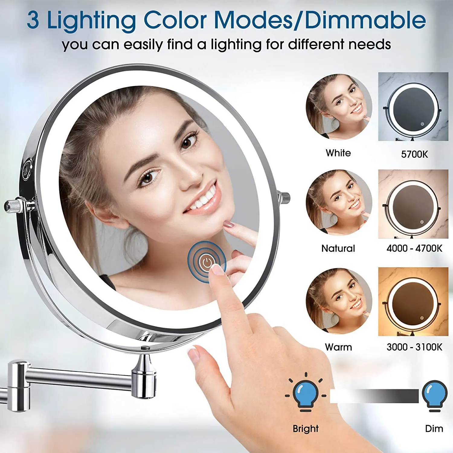 BAAO-Wall Mounted Vanity Bathroom Bath Makeup Mirror With LED Swivel Folding Lighted 1X/5X Magnification Cosmetic Mirror
BAAO-Wall Mounted Vanity Bathroom Bath Makeup Mirror With LED Swivel Folding Lighted 1X/5X Magnification Cosmetic Mirror
