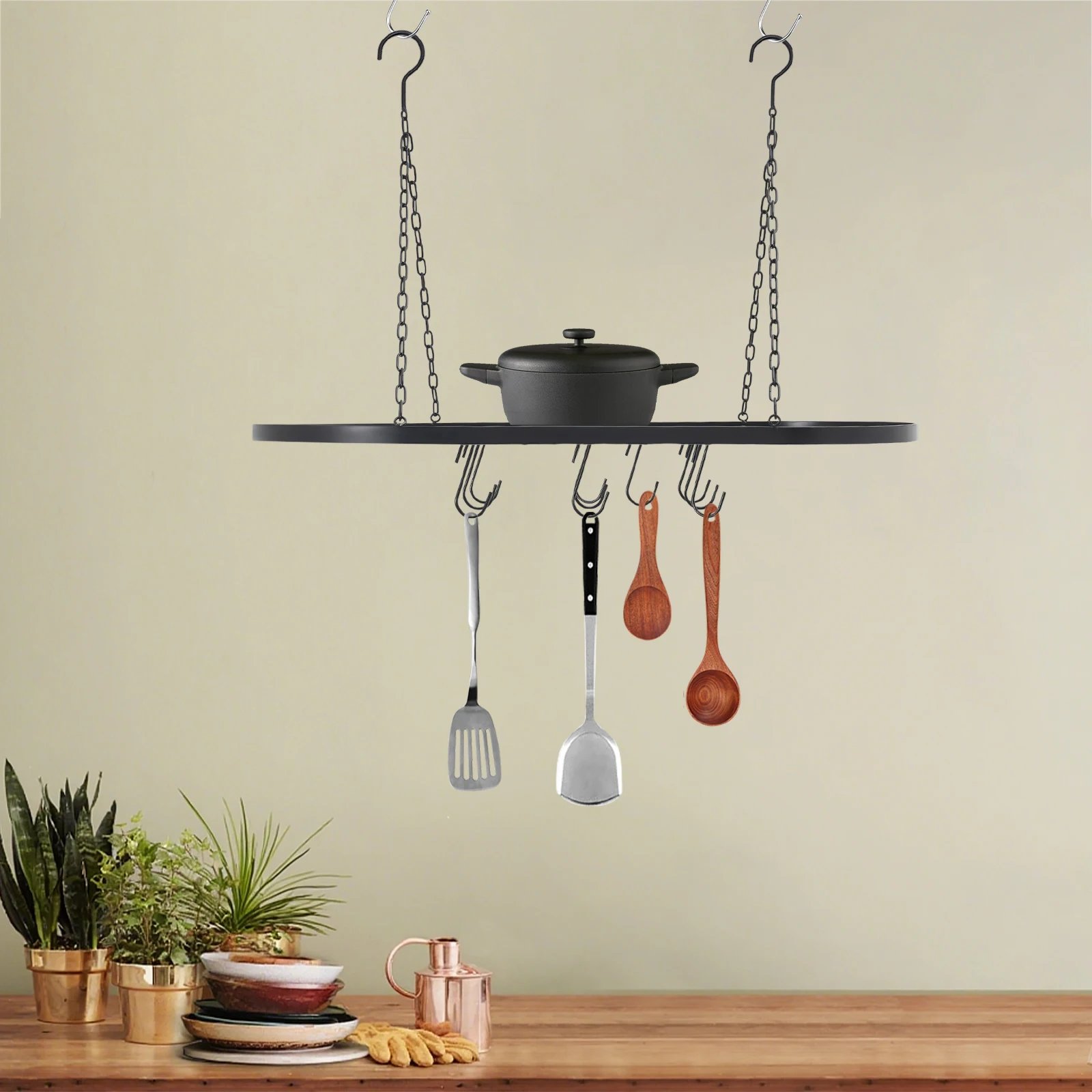 Черная подвесная подставка для кастрюль для кухни, большой органайзер для кухонной посуды, дополнительное место для хранения, держатель для посуды, крышка кастрюль и сковородок
Черная подвесная подставка для кастрюль для кухни, большой органайзер для кухонной посуды, дополнительное место для хранения, держатель для посуды, крышка кастрюль и сковородок