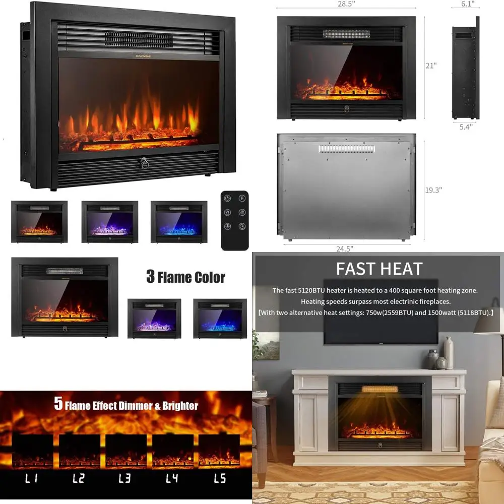 YODOLLA 28.5 Electric Fireplace Insert with Wall Mount/Freestanding Option, Remote Control, 8-Hour Timer, and 3 Color Settings 
YODOLLA 28.5 Electric Fireplace Insert with Wall Mount/Freestanding Option, Remote Control, 8-Hour Timer, and 3 Color Settings
