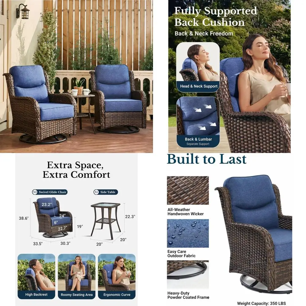 Роскошные уличные поворотные стулья-качалки, набор из 2 шт., с подушками и приставной столиком, высококачественная мебель для патио из 3 предметов
Роскошные уличные поворотные стулья-качалки, набор из 2 шт., с подушками и приставной столиком, высококачественная мебель для патио из 3 предметов