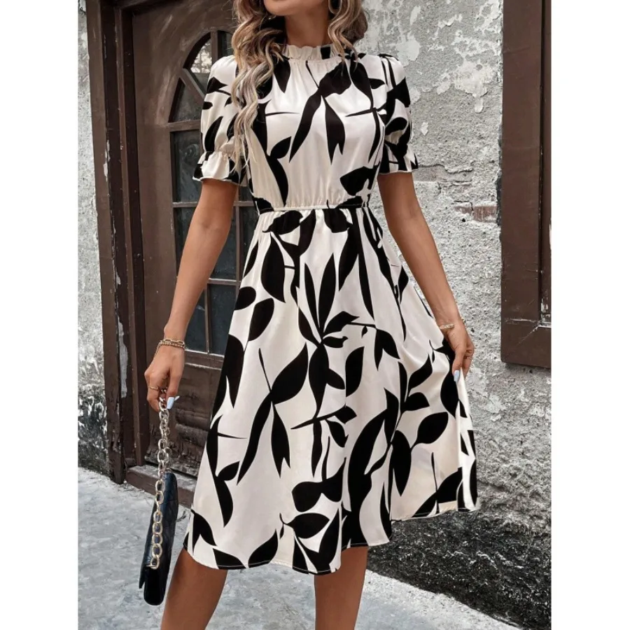 【New style】Spring summer and autumn new women's plant-printed wrap mid-length dress
【New style】Spring summer and autumn new women's plant-printed wrap mid-length dress