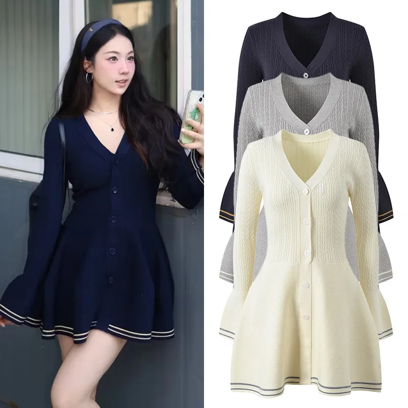 Ele V-ne Knitted Dr Slimming Bell Sve Single Button Autumn New Sle Women's Faion Slim Fit Midi Dr
Ele V-ne Knitted Dr Slimming Bell Sve Single Button Autumn New Sle Women's Faion Slim Fit Midi Dr