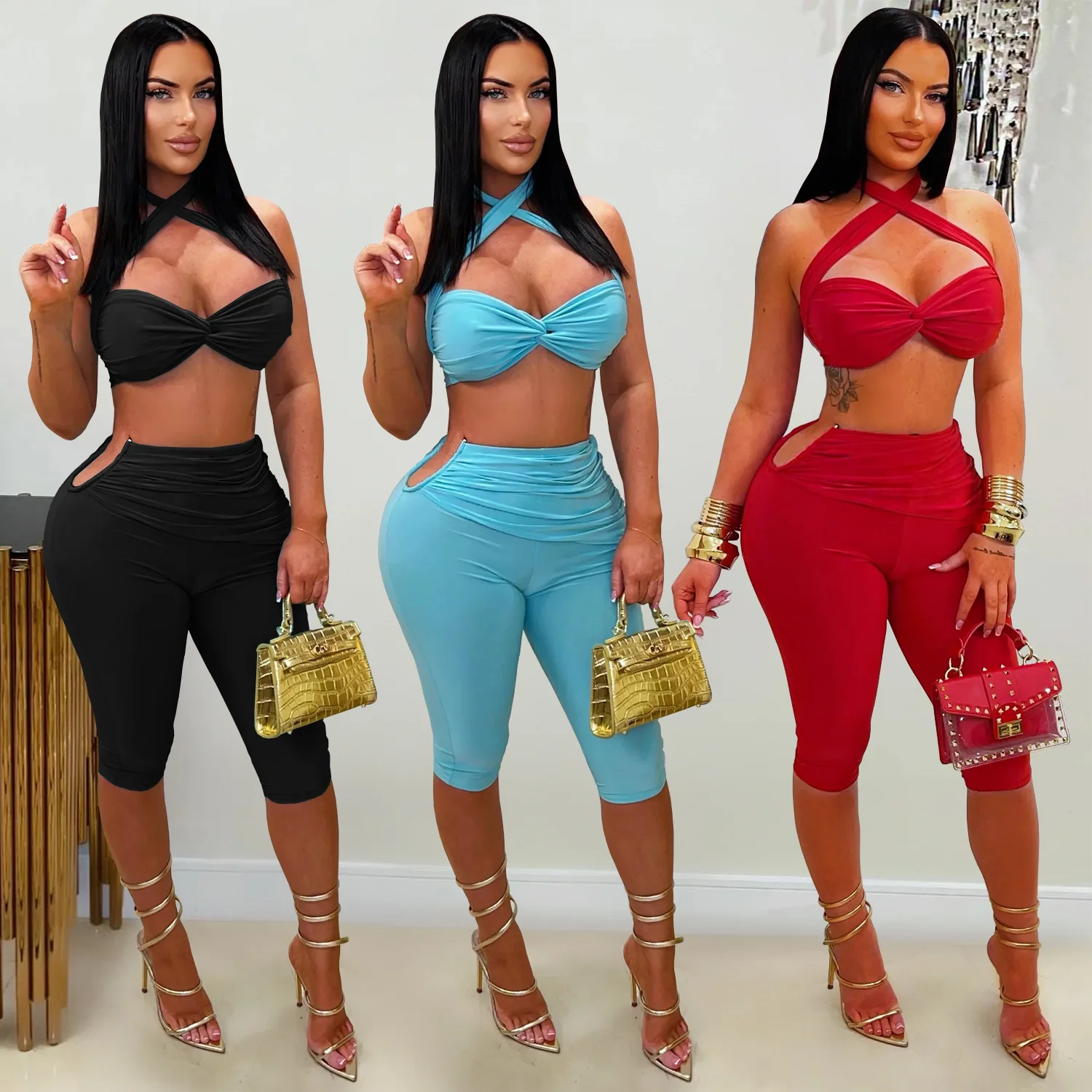 European and American Fashion Women's Sexy Solid Color Strappy Slim Fitted Hip Set
European and American Fashion Women's Sexy Solid Color Strappy Slim Fitted Hip Set