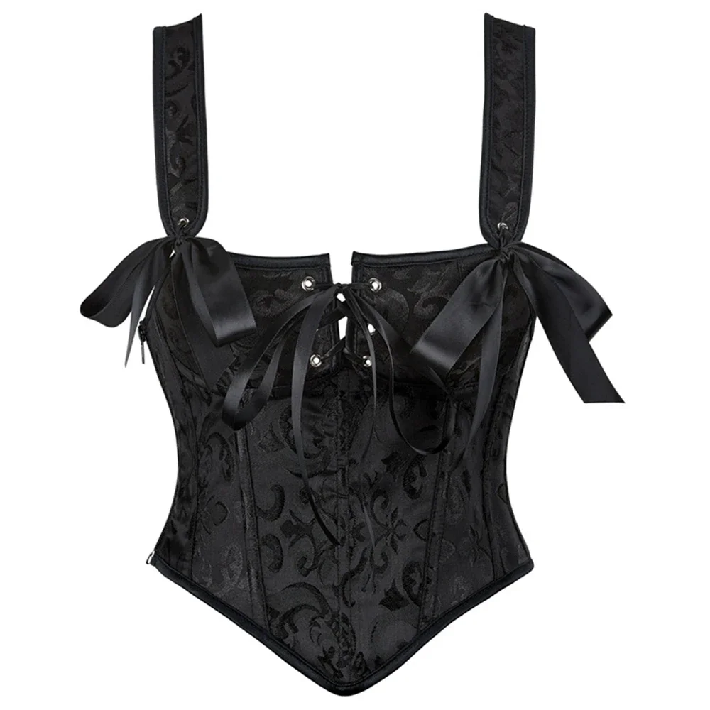 Women Corsets Bustiers with Straps Sexy Black Jacquard Side Zipper Overbust Corset Vest Gothic Lace-up Bustier Camis Crop Tops
Women Corsets Bustiers with Straps Sexy Black Jacquard Side Zipper Overbust Corset Vest Gothic Lace-up Bustier Camis Crop Tops